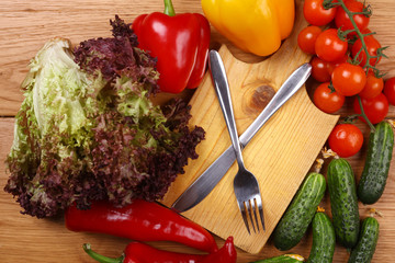 Utensils and vegetables