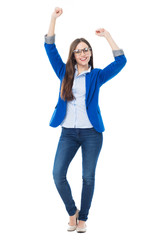 Woman with arms raised