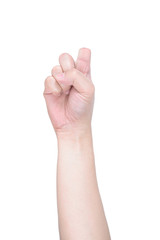 Obraz premium disabled hand try to show the number one isolated on white backg