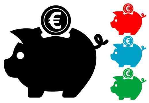 Pictograma hucha con moneda euro en varios colores
