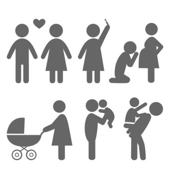 Family and baby flat icons isolated on white background