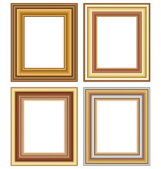 Four wooden carved frames isolated on white background