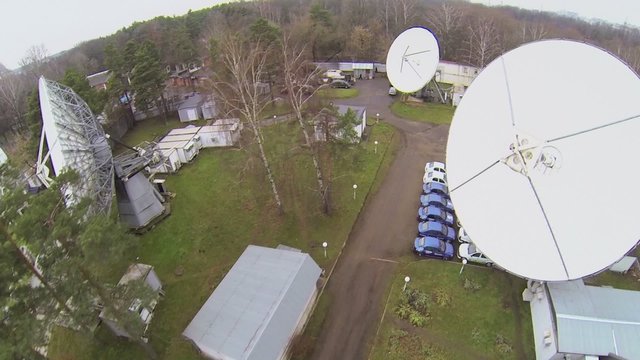 Large parabolic antennas on territory of informational station