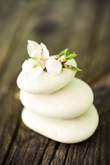 Fototapeta na wymiar Pile of white massage stones
