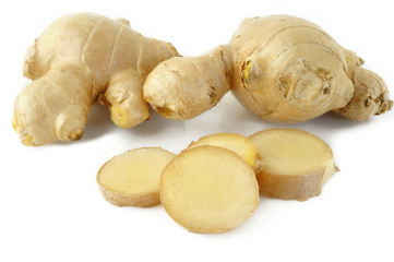 fresh ginger on white background