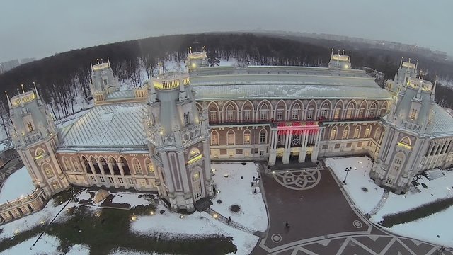 Palace with illumination in Tsaritsyno at winter