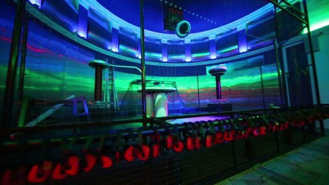 Specially equipped stage with grid for presentation of attraction