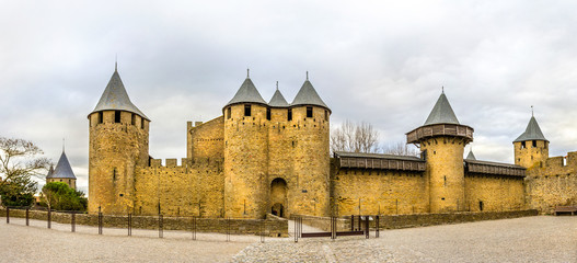 Fototapeta premium Entrance to the Cite de Carcassonne, a medieval citadel in Franc