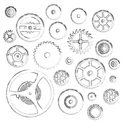 various cogwheels parts of watch movement doodle icons eps10 - 80128827