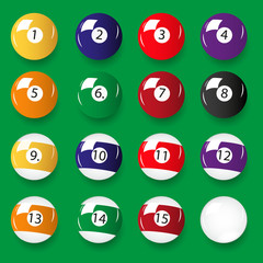 set of 16 color billiards balls eps10