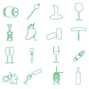 simple outline wine vector icons set eps10