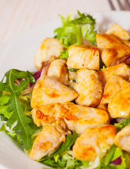 Vegetable salad with roasted chicken meat