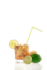 Fototapeta premium Fresh Fresh cocktail with cola drink and lime fruit