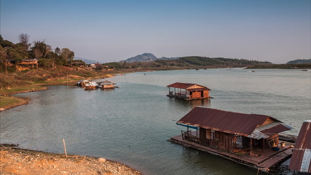 Timelapse way of life,raft at Samprasob river,Kanchanaburi Thail