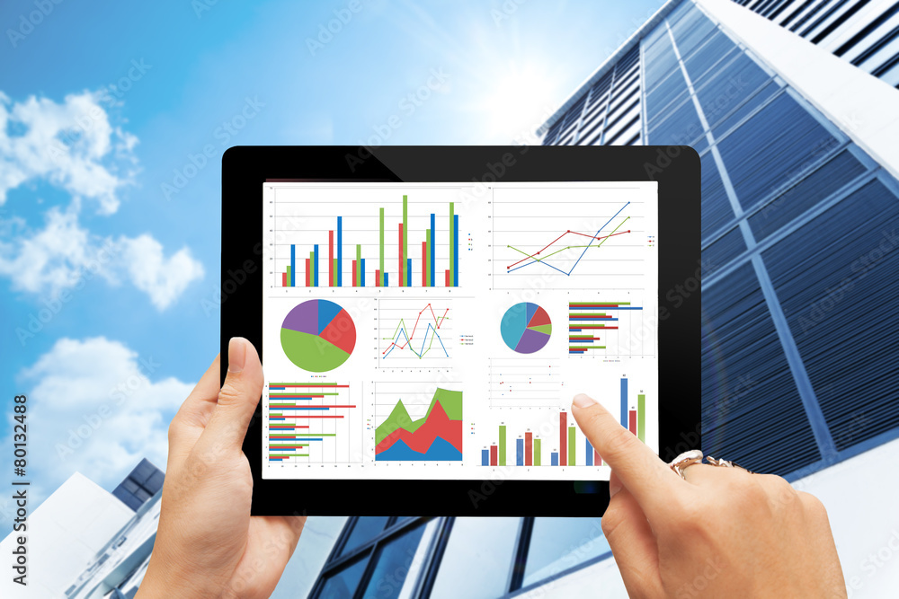 Poster digital tablet with analyzing graph