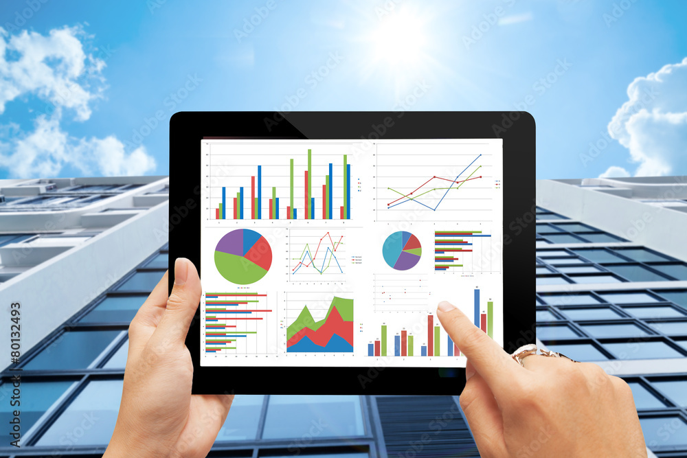 Poster digital tablet with analyzing graph