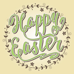 Happy Easter card, hand lettering, vector illustration