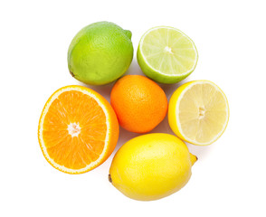 Fototapeta na wymiar Citrus fruits. Oranges, limes and lemons