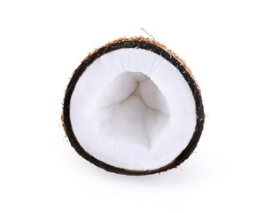 Coconut cut in half isolated on white background