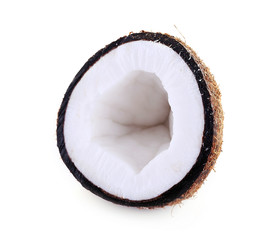 Coconut cut in half isolated on white background