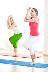 Obraz premium Two yogas woman indoors
