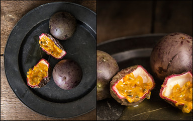 Compilation of images of passion fruit in moody natural light se