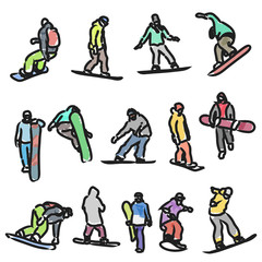 Fototapeta premium colored silhouettes snowboarders