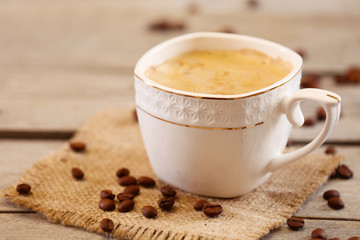 Cup of coffee on table close-up