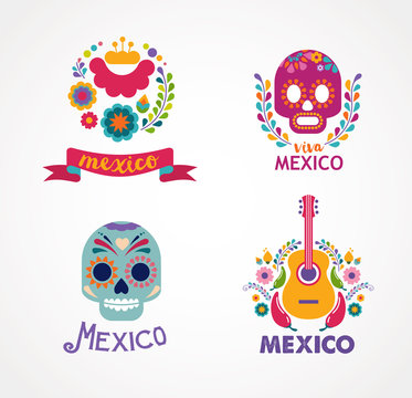 Mexico music, skull and food elements
