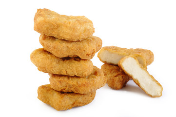 Fried chicken nuggets isolated on white background