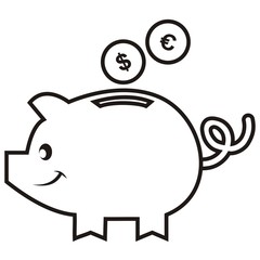 moneybox, pig, white and black vector icon