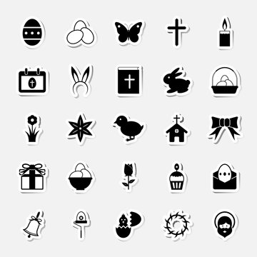 Easter icons set shape sticker vector illustration