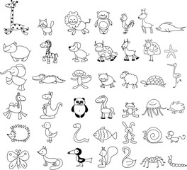 Вектор каракули детские рисунки милых животных