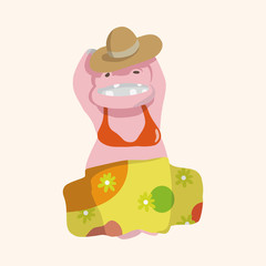 animal hippo summer cartoon theme elements
