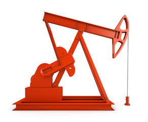 Red oil rig on isolated white background 3D