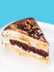 piece of cake with a chocolate stratum