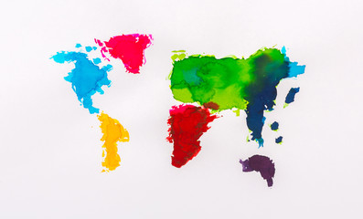 Water color map of the world on white paper