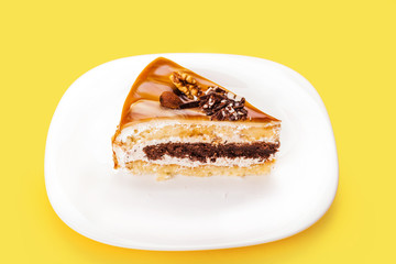 fresh of cake with a chocolate layer