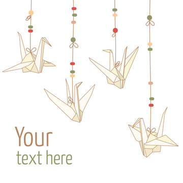 Vector isolated of hanging origami paper cranes