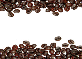 Coffee beans on sack background