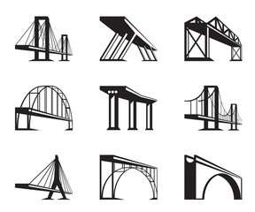 Different bridges in perspective - vector illustration