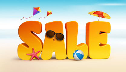 3D Dimensional Sale Title Words for Summer in White Background