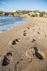 footprints on a sandy beach