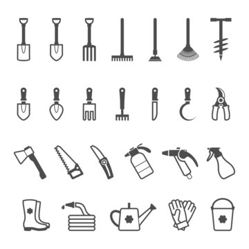 Vector icon set of garden tools