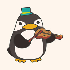 animal penguin playing instrument cartoon theme elements