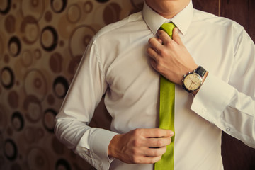 Young Business Man Fixing his Tie