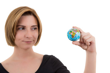 woman holding globe