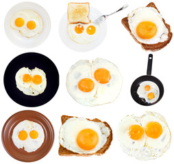 set from fried eggs isolated on white