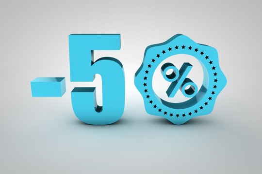 3D image text in 50 percent / 5 percent in blue