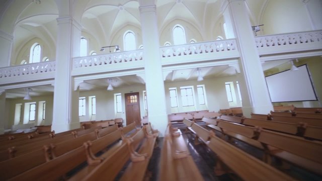 Rows of benches in Evangelical Lutheran Cathedral 